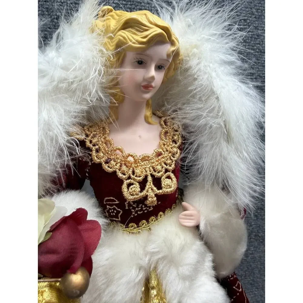 Kmart Christmas Angel Doll Burgundy Gold Dress Holiday Decor